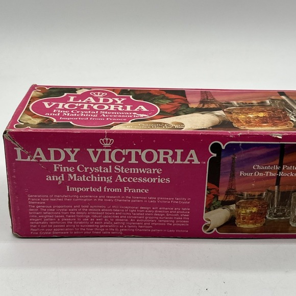 Lady Victoria Set Of 4 Crystal Whiskey Rocks Glasses In Orig Box-France 10 oz - Picture 3 of 6